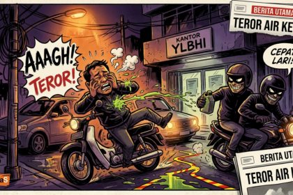 Gambar Ilustrasi kejadian penyiraman air keras terhadap Andrie Yunus di depan Kantor YLBHI